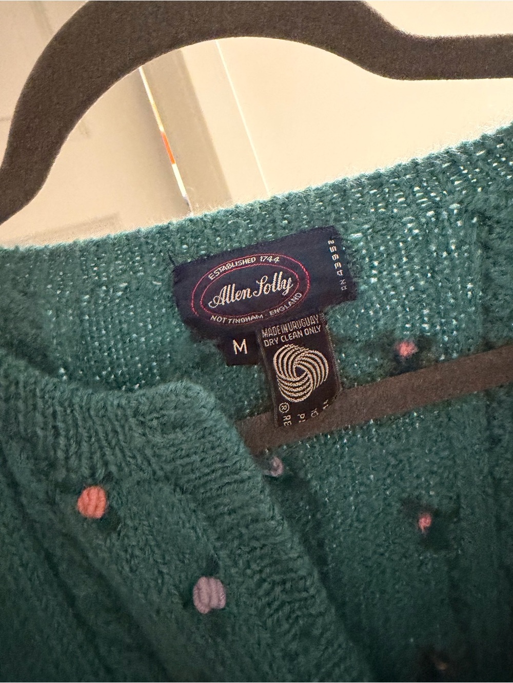 Vintage Allen Solly Teal Floral Knit Cardigan Sweater - Picture 2 of 8
